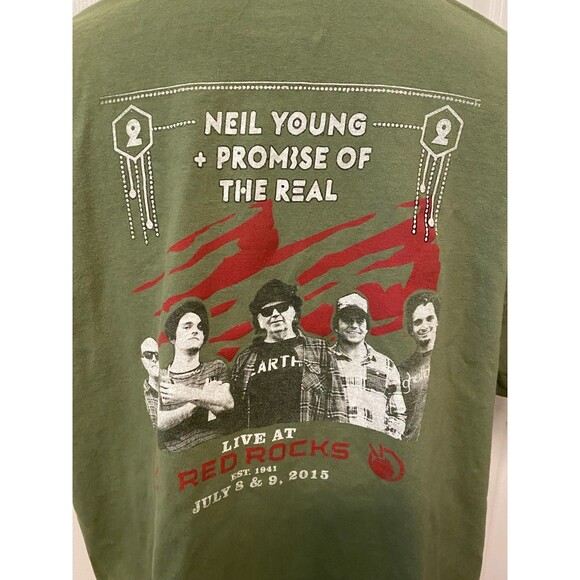 2015 NEIL YOUNG Promise Of The Real Tour T-Shirt 2XL Concert Green Red Rocks EUC - Picture 5 of 7